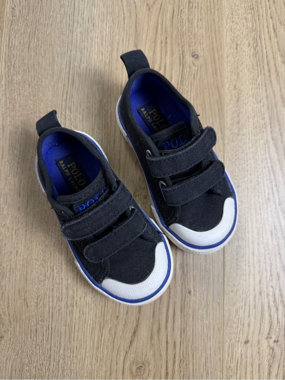 Polo by Ralph Lauren Black Canvas Kids Sneakers with Blue Logo - Picture 3 of 8